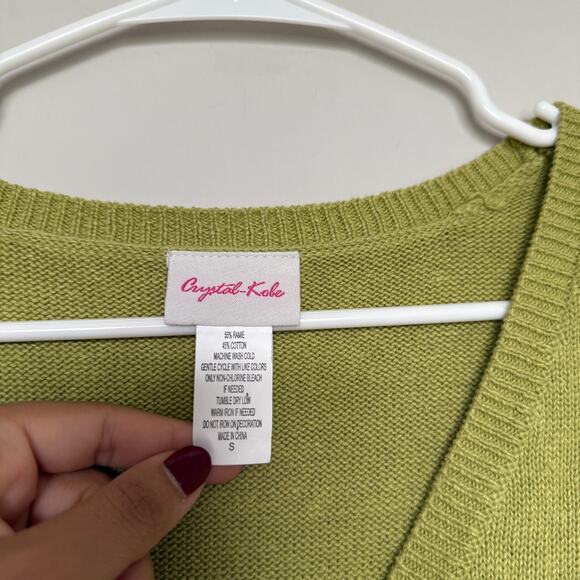 Festive Christmas Sweater S Pastel Green Santa Thin Knit Cardigan Grandmacore - Picture 2 of 4